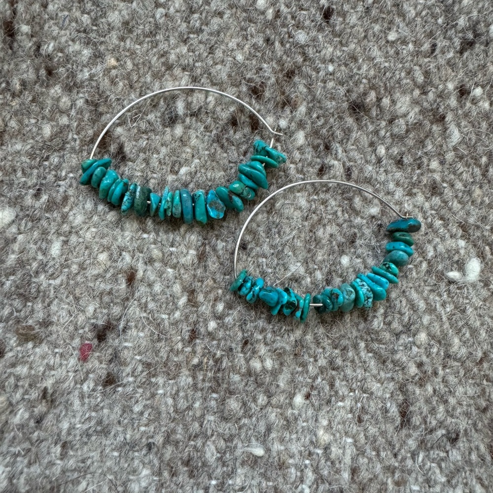 SS Royston Chip Turquoise Eye Hoop Earrings from Mexico.